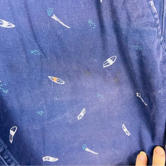 Knickerbocker navy Blue Flat Front cotton stretch surfboard print Shorts SZ 33 - Picture 9 of 11